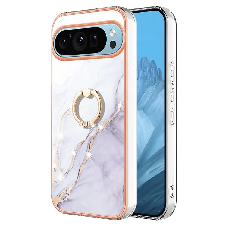 YB IMD Series-10 For Google Pixel 9 / Pixel 9 Pro Case Marble Pattern TPU Phone Shell with Kickstand