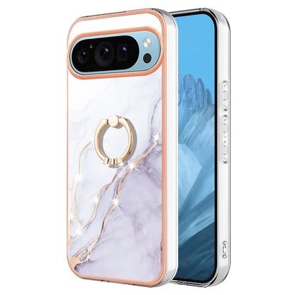 YB IMD Series-10 For Google Pixel 9 / Pixel 9 Pro Case Marble Pattern TPU Phone Shell with Kickstand