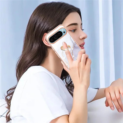 YB IMD Series-10 For Google Pixel 9 / Pixel 9 Pro Case Marble Pattern TPU Phone Shell with Kickstand