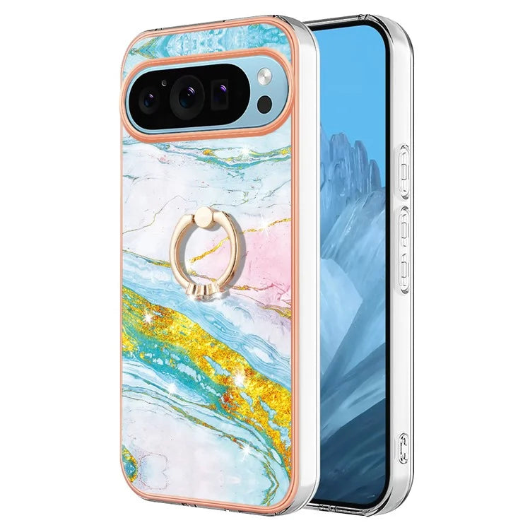 YB IMD Series-10 For Google Pixel 9 / Pixel 9 Pro Case Marble Pattern TPU Phone Shell with Kickstand