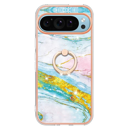 YB IMD Series-10 For Google Pixel 9 / Pixel 9 Pro Case Marble Pattern TPU Phone Shell with Kickstand