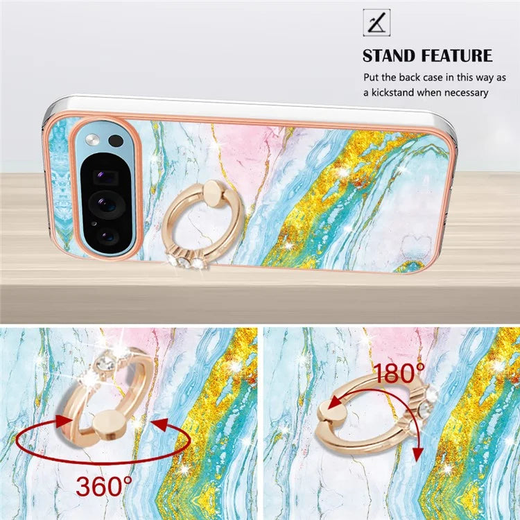 YB IMD Series-10 For Google Pixel 9 / Pixel 9 Pro Case Marble Pattern TPU Phone Shell with Kickstand