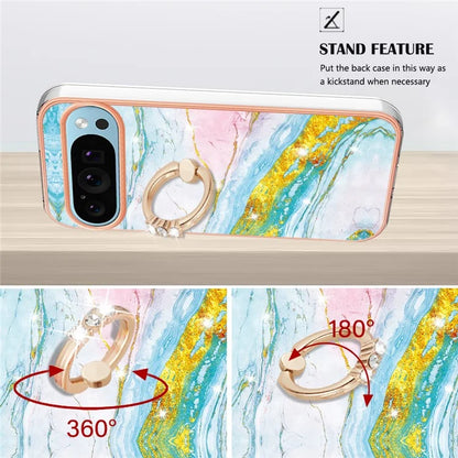 YB IMD Series-10 For Google Pixel 9 / Pixel 9 Pro Case Marble Pattern TPU Phone Shell with Kickstand