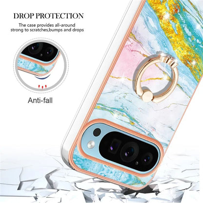 YB IMD Series-10 For Google Pixel 9 / Pixel 9 Pro Case Marble Pattern TPU Phone Shell with Kickstand