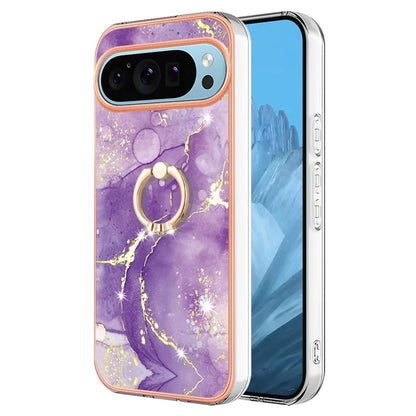 YB IMD Series-10 For Google Pixel 9 / Pixel 9 Pro Case Marble Pattern TPU Phone Shell with Kickstand