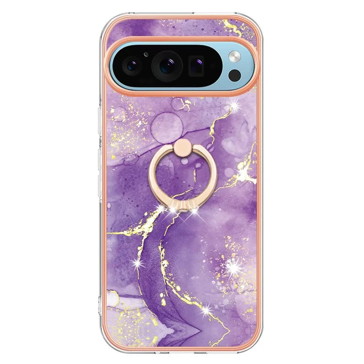 YB IMD Series-10 For Google Pixel 9 / Pixel 9 Pro Case Marble Pattern TPU Phone Shell with Kickstand