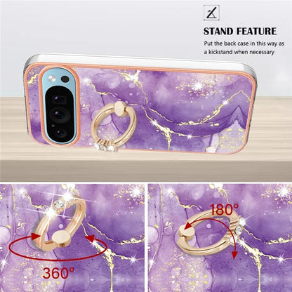 YB IMD Series-10 For Google Pixel 9 / Pixel 9 Pro Case Marble Pattern TPU Phone Shell with Kickstand
