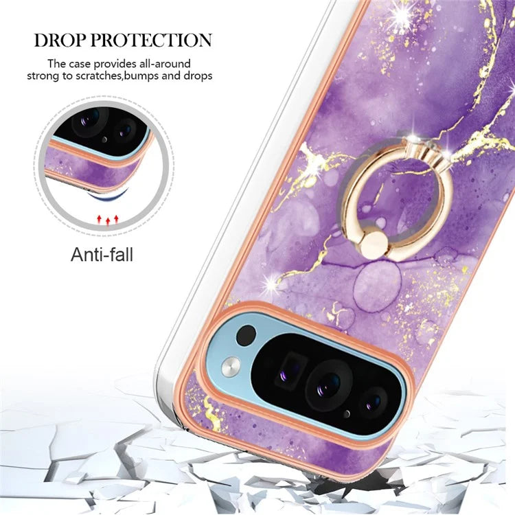 YB IMD Series-10 For Google Pixel 9 / Pixel 9 Pro Case Marble Pattern TPU Phone Shell with Kickstand