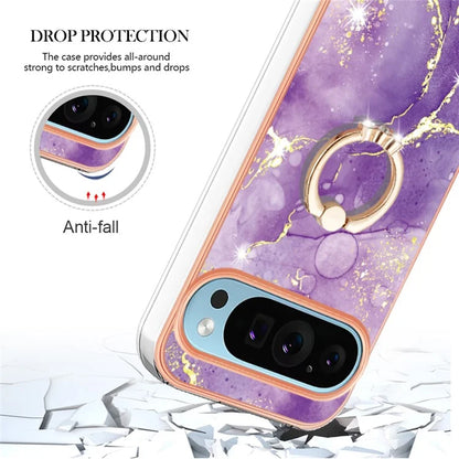 YB IMD Series-10 For Google Pixel 9 / Pixel 9 Pro Case Marble Pattern TPU Phone Shell with Kickstand