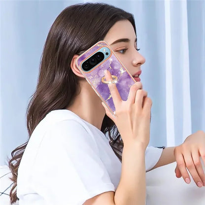 YB IMD Series-10 For Google Pixel 9 / Pixel 9 Pro Case Marble Pattern TPU Phone Shell with Kickstand