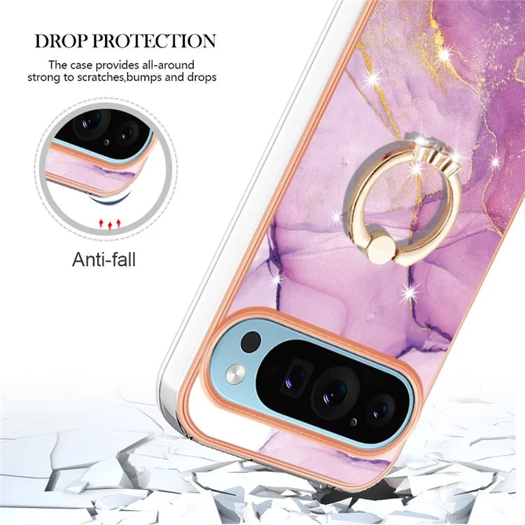 YB IMD Series-10 For Google Pixel 9 / Pixel 9 Pro Case Marble Pattern TPU Phone Shell with Kickstand