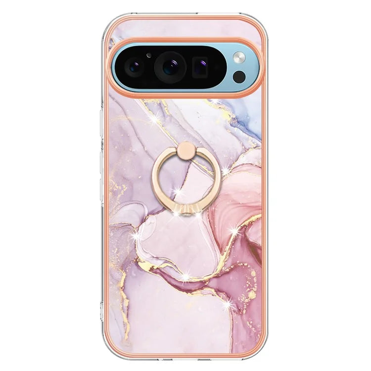 YB IMD Series-10 For Google Pixel 9 / Pixel 9 Pro Case Marble Pattern TPU Phone Shell with Kickstand