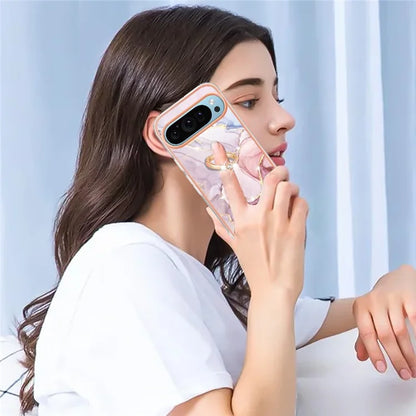 YB IMD Series-10 For Google Pixel 9 / Pixel 9 Pro Case Marble Pattern TPU Phone Shell with Kickstand