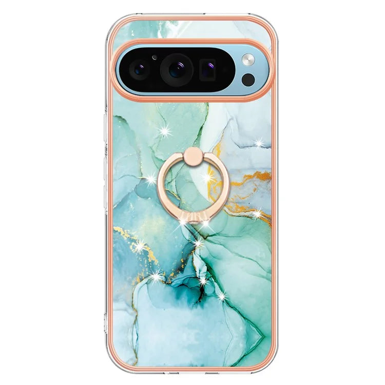 YB IMD Series-10 For Google Pixel 9 / Pixel 9 Pro Case Marble Pattern TPU Phone Shell with Kickstand