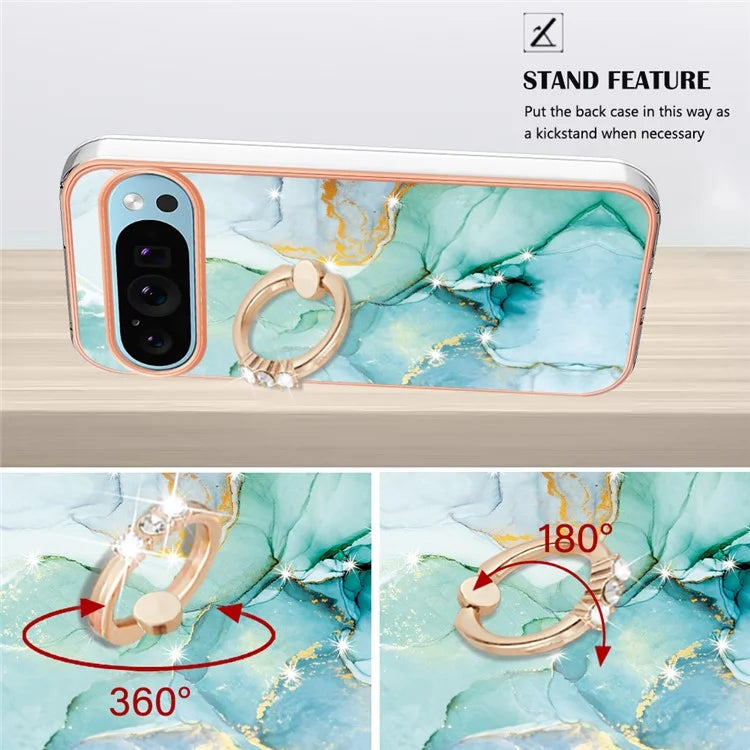 YB IMD Series-10 For Google Pixel 9 / Pixel 9 Pro Case Marble Pattern TPU Phone Shell with Kickstand
