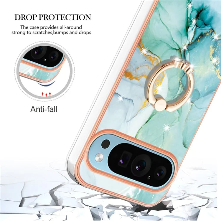 YB IMD Series-10 For Google Pixel 9 / Pixel 9 Pro Case Marble Pattern TPU Phone Shell with Kickstand