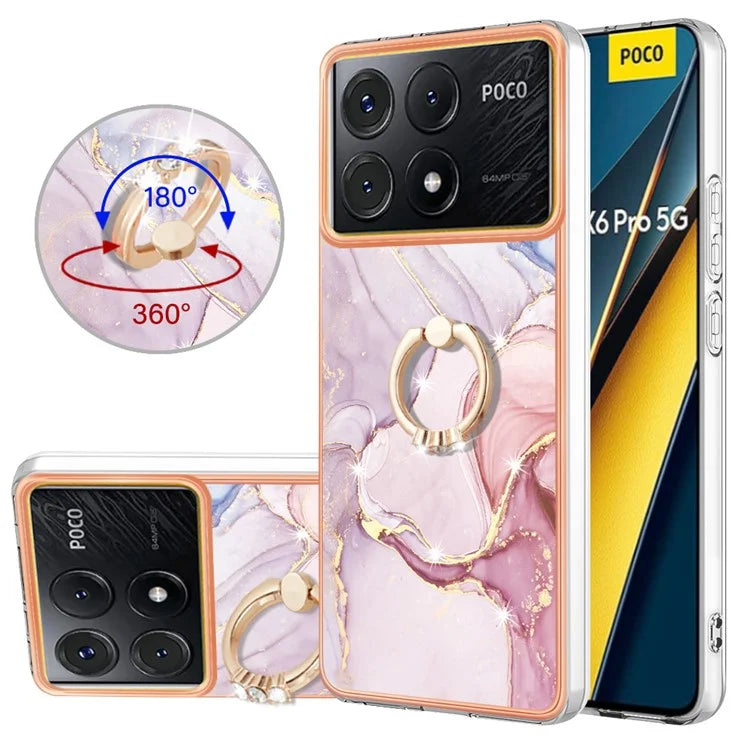 YB IMD Series-10 For Xiaomi Poco X6 Pro 5G / Redmi K70E 5G Marble Pattern Phone Case with Kickstand
