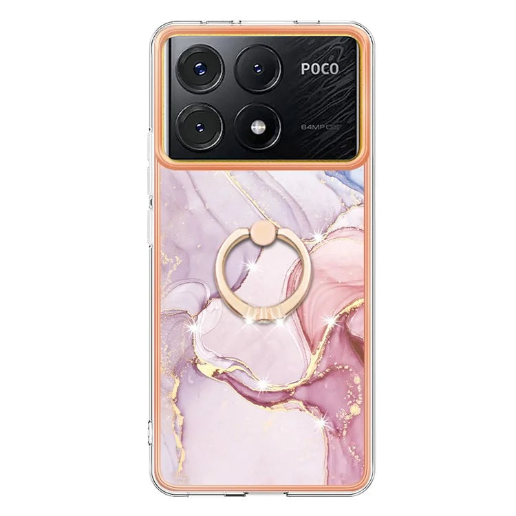 YB IMD Series-10 For Xiaomi Poco X6 Pro 5G / Redmi K70E 5G Marble Pattern Phone Case with Kickstand