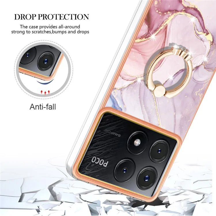 YB IMD Series-10 For Xiaomi Poco X6 Pro 5G / Redmi K70E 5G Marble Pattern Phone Case with Kickstand