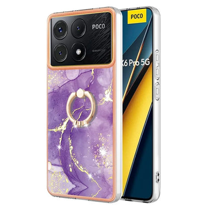 YB IMD Series-10 For Xiaomi Poco X6 Pro 5G / Redmi K70E 5G Marble Pattern Phone Case with Kickstand