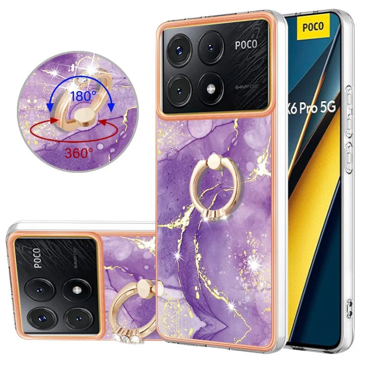 YB IMD Series-10 For Xiaomi Poco X6 Pro 5G / Redmi K70E 5G Marble Pattern Phone Case with Kickstand