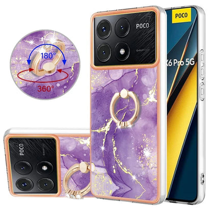 YB IMD Series-10 For Xiaomi Poco X6 Pro 5G / Redmi K70E 5G Marble Pattern Phone Case with Kickstand