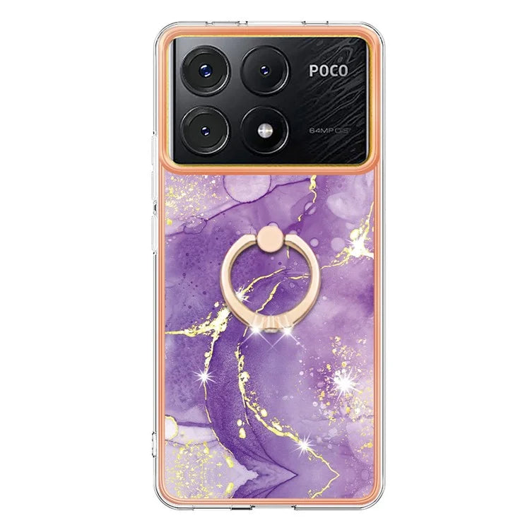 YB IMD Series-10 For Xiaomi Poco X6 Pro 5G / Redmi K70E 5G Marble Pattern Phone Case with Kickstand