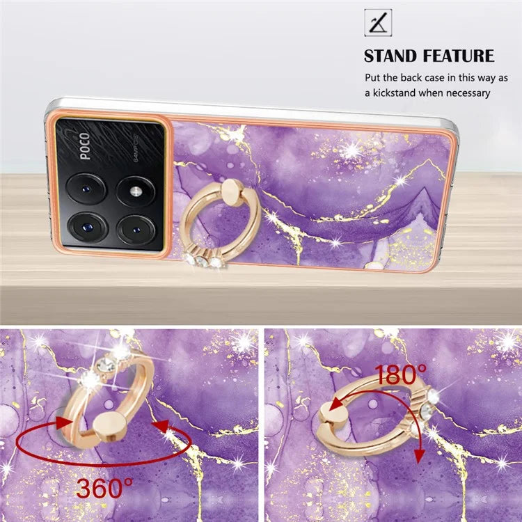 YB IMD Series-10 For Xiaomi Poco X6 Pro 5G / Redmi K70E 5G Marble Pattern Phone Case with Kickstand