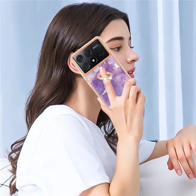 YB IMD Series-10 For Xiaomi Poco X6 Pro 5G / Redmi K70E 5G Marble Pattern Phone Case with Kickstand