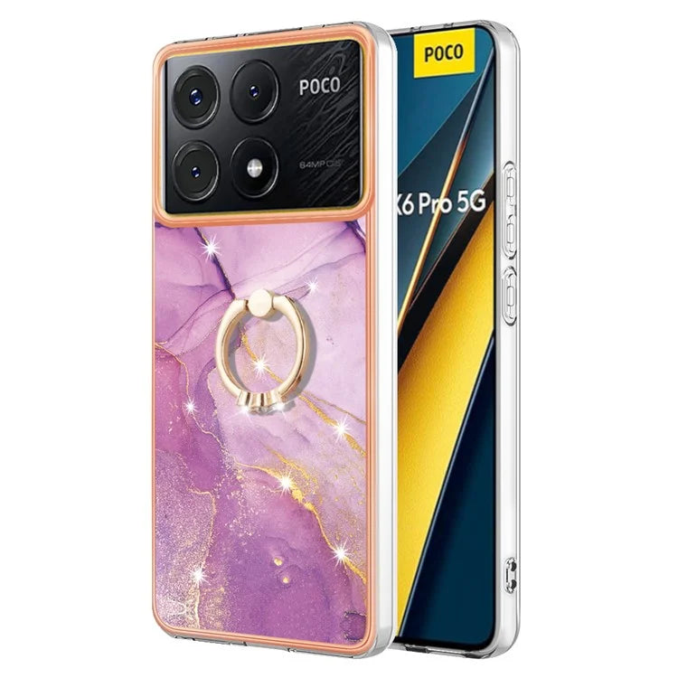 YB IMD Series-10 For Xiaomi Poco X6 Pro 5G / Redmi K70E 5G Marble Pattern Phone Case with Kickstand