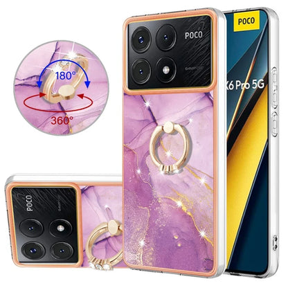 YB IMD Series-10 For Xiaomi Poco X6 Pro 5G / Redmi K70E 5G Marble Pattern Phone Case with Kickstand