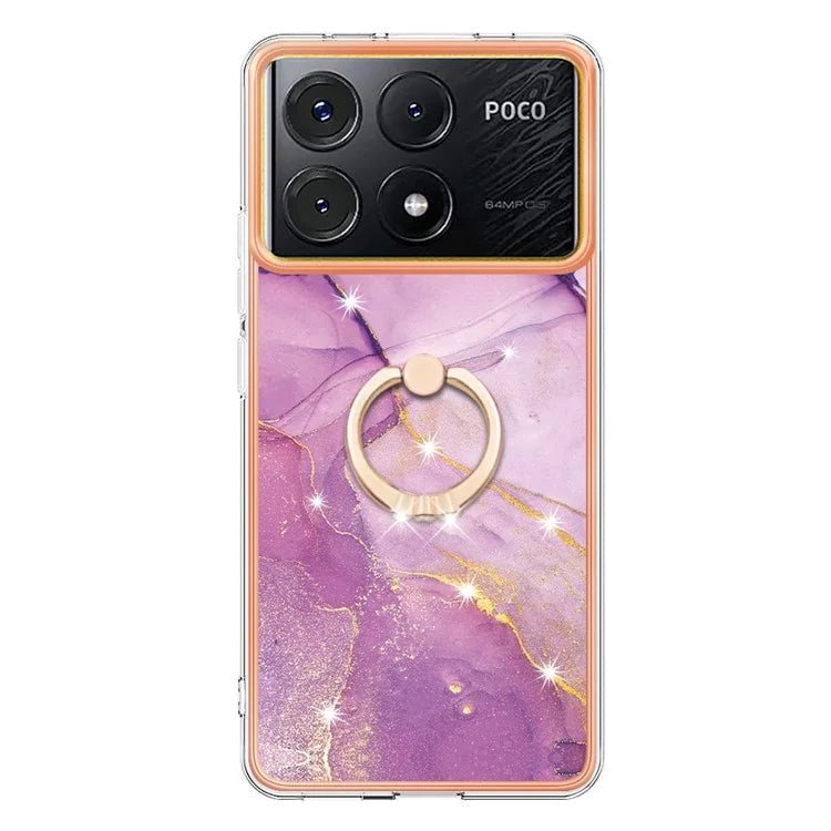 YB IMD Series-10 For Xiaomi Poco X6 Pro 5G / Redmi K70E 5G Marble Pattern Phone Case with Kickstand