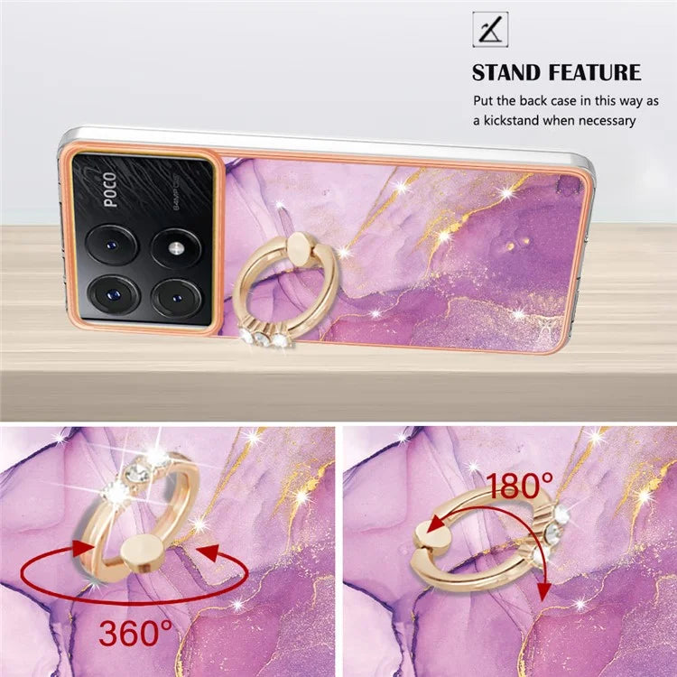 YB IMD Series-10 For Xiaomi Poco X6 Pro 5G / Redmi K70E 5G Marble Pattern Phone Case with Kickstand