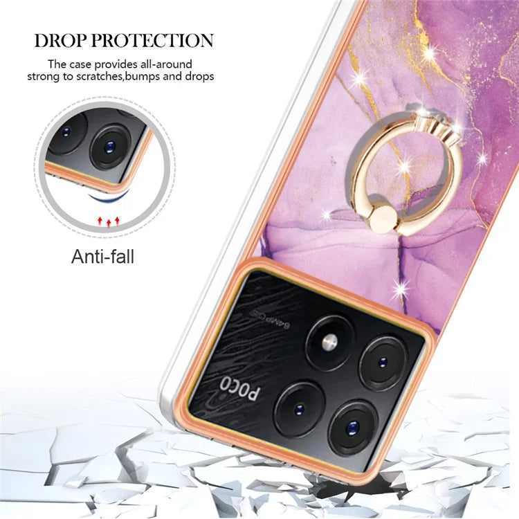 YB IMD Series-10 For Xiaomi Poco X6 Pro 5G / Redmi K70E 5G Marble Pattern Phone Case with Kickstand