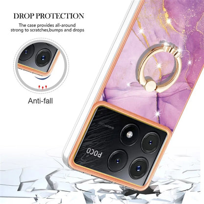 YB IMD Series-10 For Xiaomi Poco X6 Pro 5G / Redmi K70E 5G Marble Pattern Phone Case with Kickstand