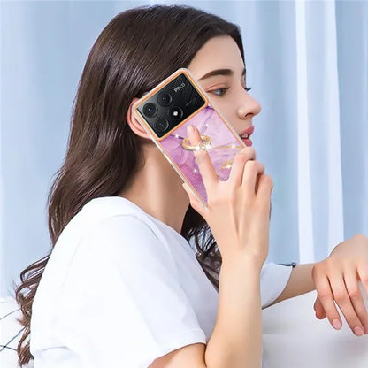 YB IMD Series-10 For Xiaomi Poco X6 Pro 5G / Redmi K70E 5G Marble Pattern Phone Case with Kickstand