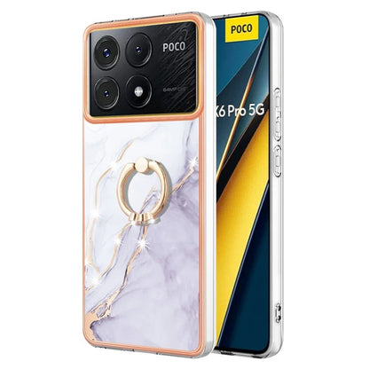 YB IMD Series-10 For Xiaomi Poco X6 Pro 5G / Redmi K70E 5G Marble Pattern Phone Case with Kickstand