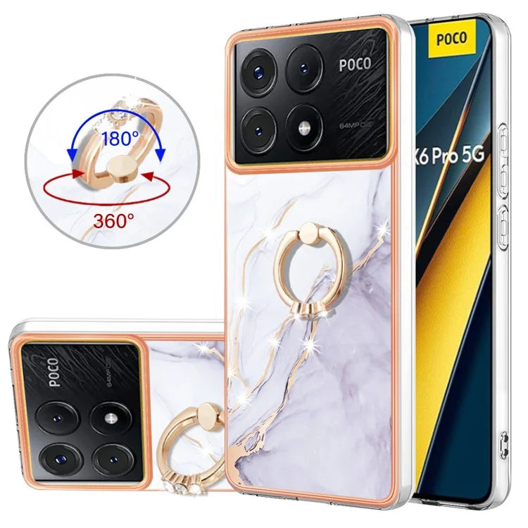YB IMD Series-10 For Xiaomi Poco X6 Pro 5G / Redmi K70E 5G Marble Pattern Phone Case with Kickstand