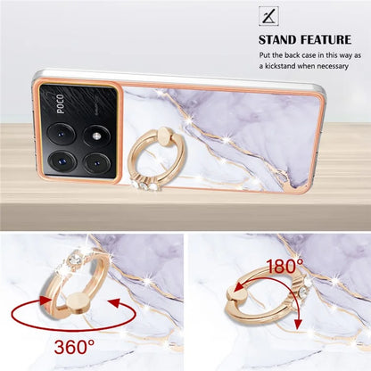 YB IMD Series-10 For Xiaomi Poco X6 Pro 5G / Redmi K70E 5G Marble Pattern Phone Case with Kickstand