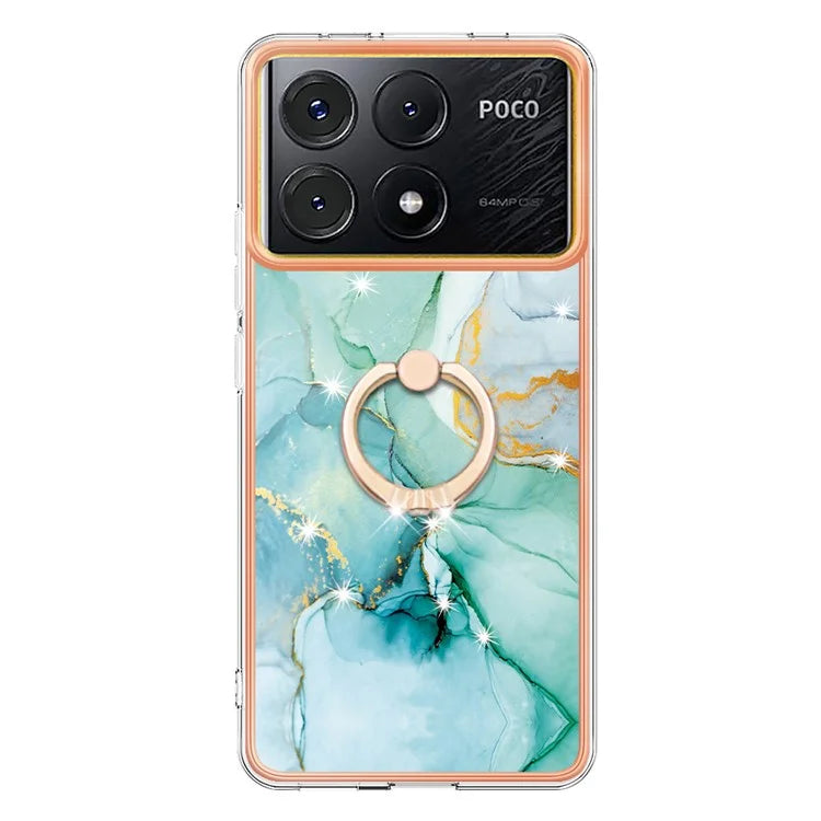 YB IMD Series-10 For Xiaomi Poco X6 Pro 5G / Redmi K70E 5G Marble Pattern Phone Case with Kickstand