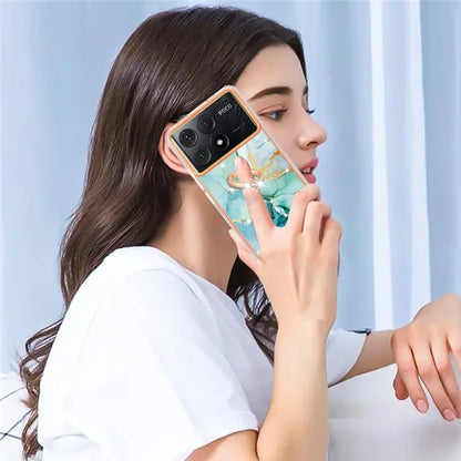 YB IMD Series-10 For Xiaomi Poco X6 Pro 5G / Redmi K70E 5G Marble Pattern Phone Case with Kickstand
