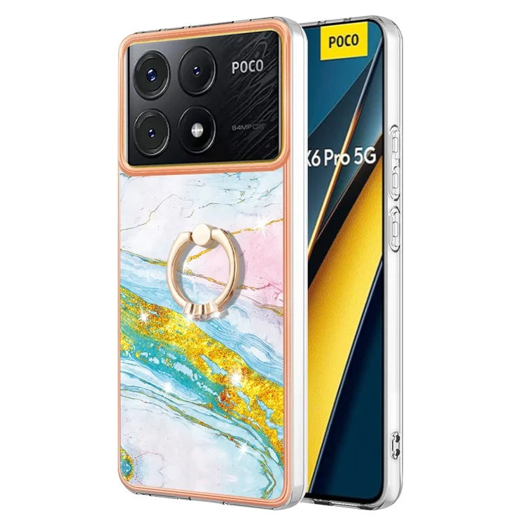 YB IMD Series-10 For Xiaomi Poco X6 Pro 5G / Redmi K70E 5G Marble Pattern Phone Case with Kickstand