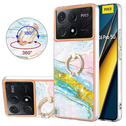 YB IMD Series-10 For Xiaomi Poco X6 Pro 5G / Redmi K70E 5G Marble Pattern Phone Case with Kickstand