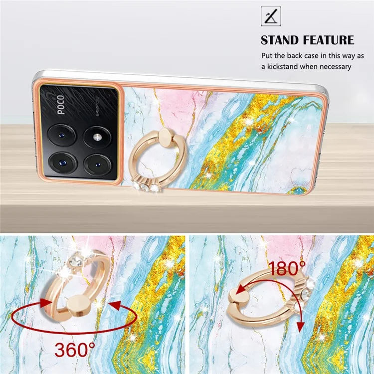 YB IMD Series-10 For Xiaomi Poco X6 Pro 5G / Redmi K70E 5G Marble Pattern Phone Case with Kickstand