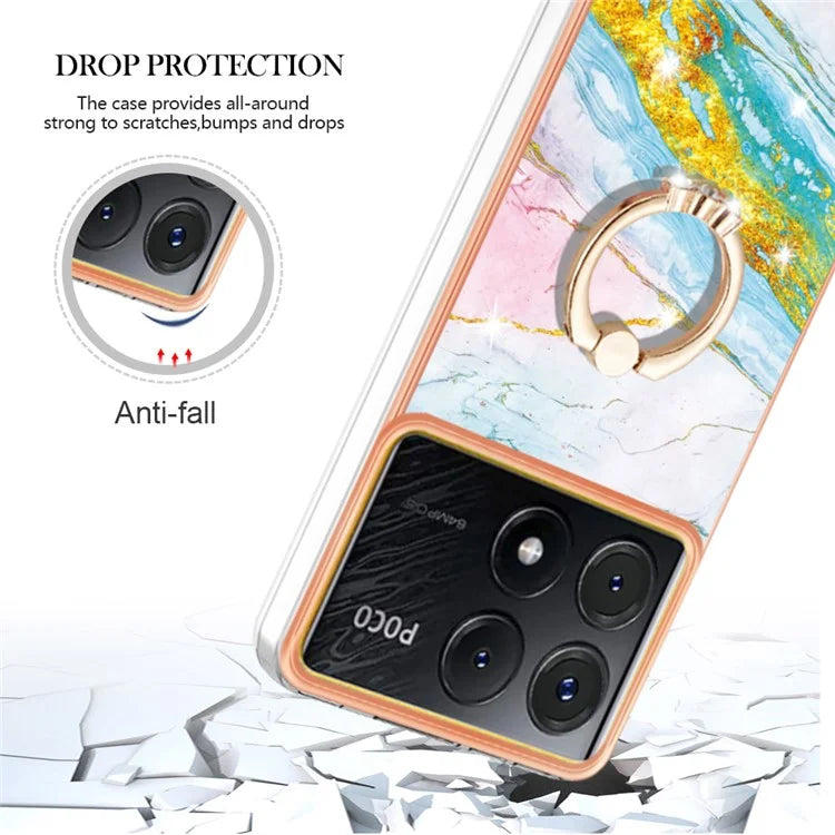 YB IMD Series-10 For Xiaomi Poco X6 Pro 5G / Redmi K70E 5G Marble Pattern Phone Case with Kickstand