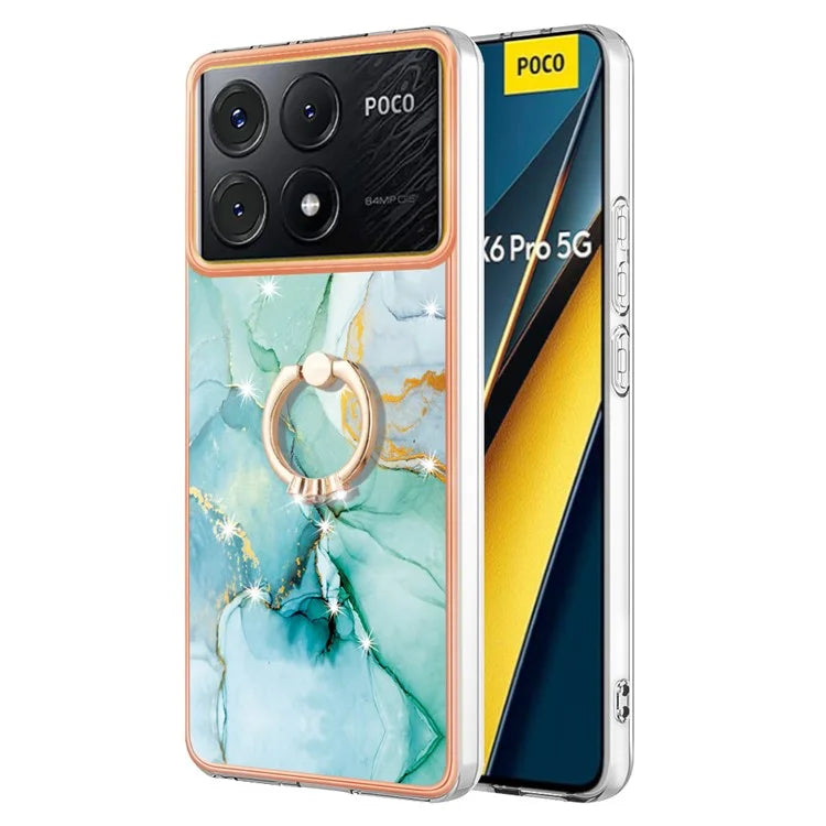 YB IMD Series-10 For Xiaomi Poco X6 Pro 5G / Redmi K70E 5G Marble Pattern Phone Case with Kickstand