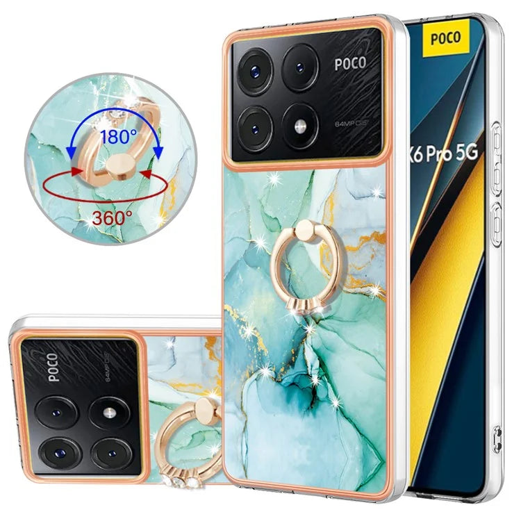 YB IMD Series-10 For Xiaomi Poco X6 Pro 5G / Redmi K70E 5G Marble Pattern Phone Case with Kickstand