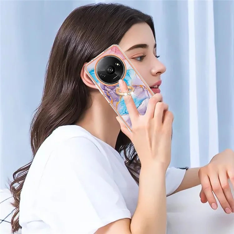 YB IMD Series-6 For Xiaomi Redmi A3 / Poco C61 4G Electroplating Phone Case TPU Ring Kickstand Phone Shell