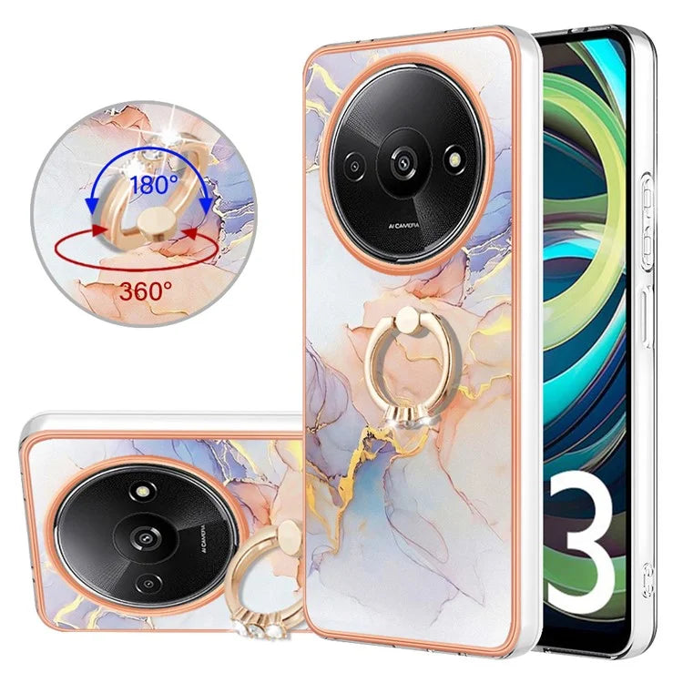 YB IMD Series-6 For Xiaomi Redmi A3 / Poco C61 4G Electroplating Phone Case TPU Ring Kickstand Phone Shell
