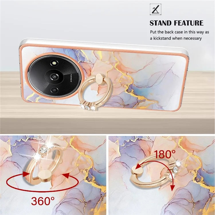YB IMD Series-6 For Xiaomi Redmi A3 / Poco C61 4G Electroplating Phone Case TPU Ring Kickstand Phone Shell